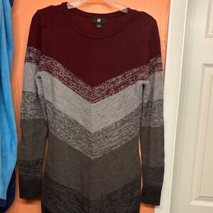 Iz Byer Burgundy and Gray Long Sleeve Dress
